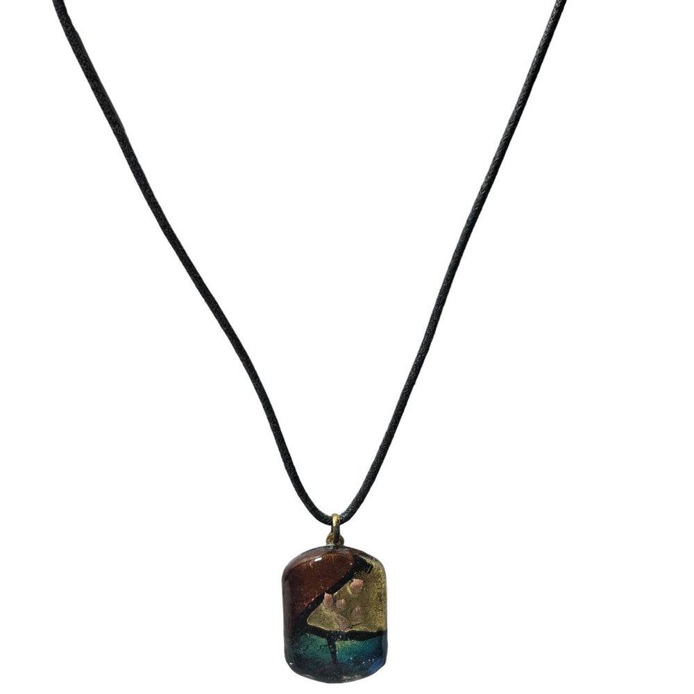 Handcrafted Dichroic Glass Pendant Black Cord Necklace Fashion Jewelry Women